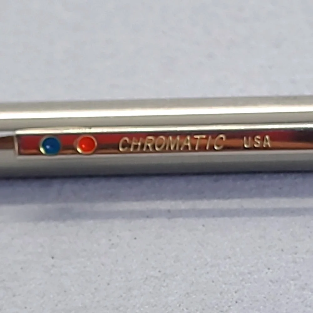 Vintage‎ Chromatic Dual Ballpoint Red Blue Pen Silver Gold Trim USA Writing Tool